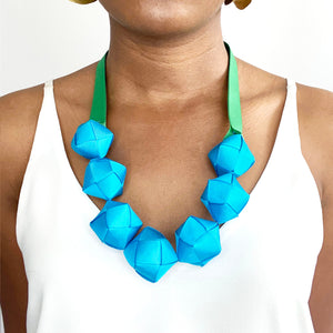 The Naomi Duo (in Emerald Green and Bright Blue) chunky statement necklace