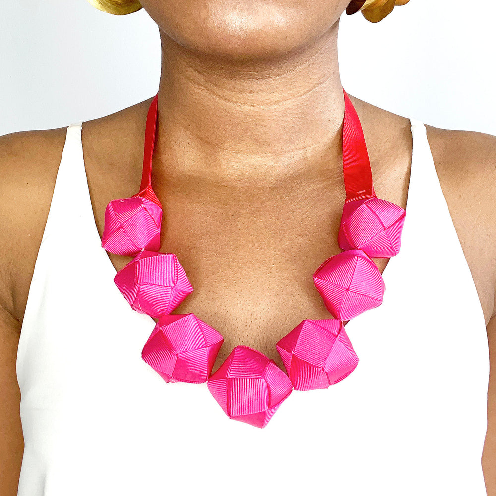 The Naomi Duo (in Pop Pink and Vibrant Red) chunky statement necklace