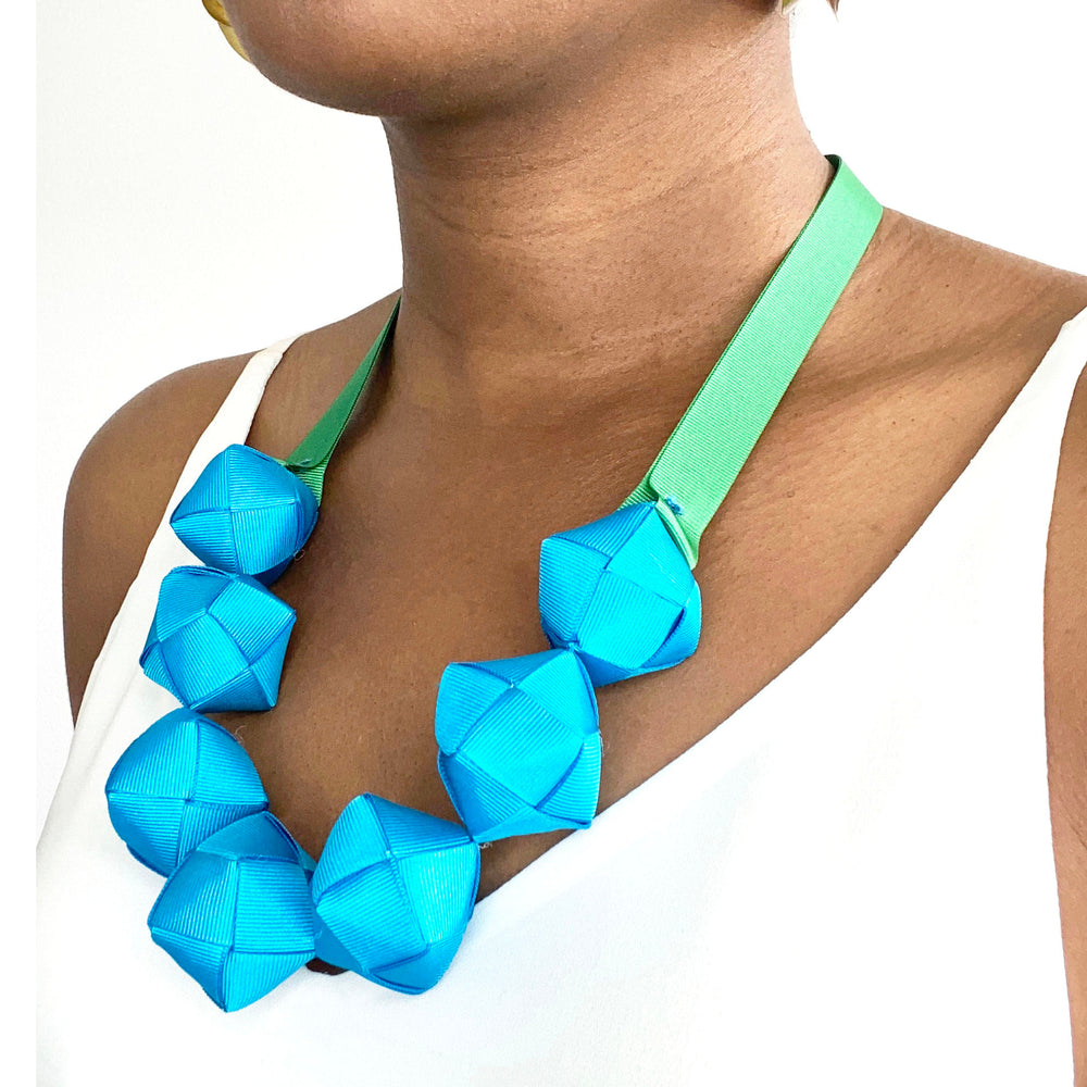 The Naomi Duo (in Emerald Green and Bright Blue) chunky statement necklace