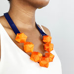 The Naomi Duo in (Deep Orange and Navy Blue) chunky statement necklace