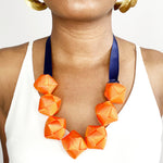 The Naomi Duo in (Deep Orange and Navy Blue) chunky statement necklace