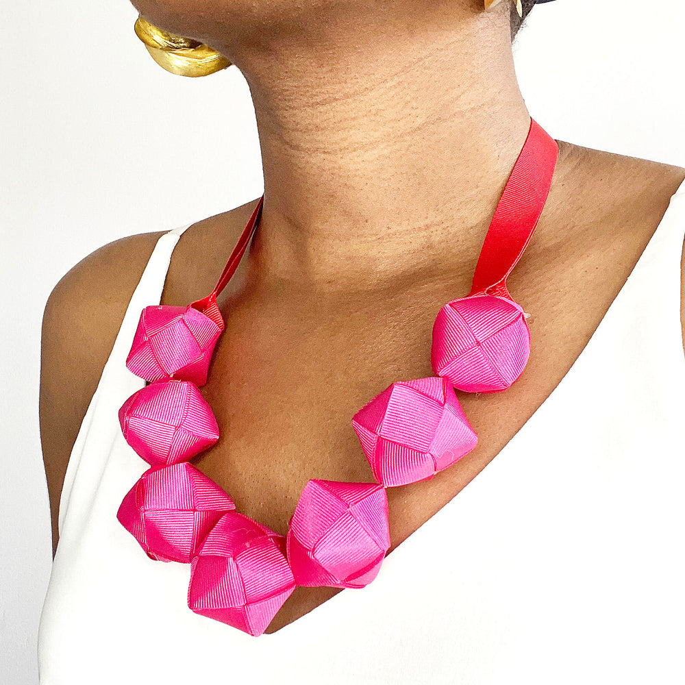 
            
                Load image into Gallery viewer, The Naomi Duo (in Pop Pink and Vibrant Red) chunky statement necklace
            
        